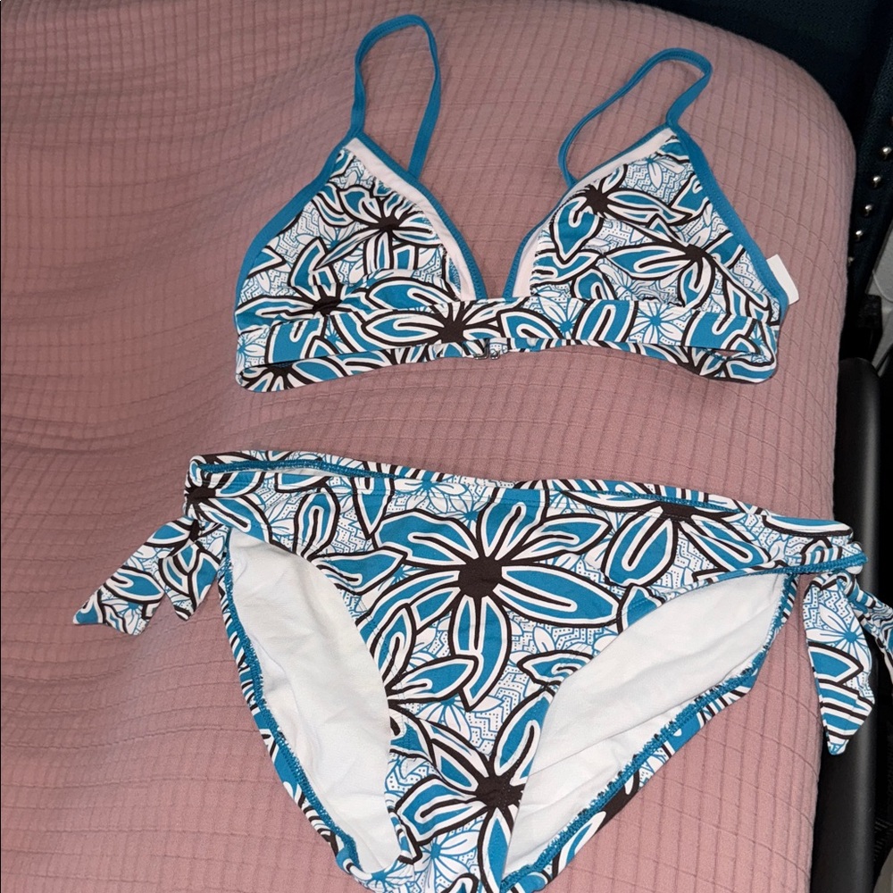Blue and Brown Floral Bikini Set